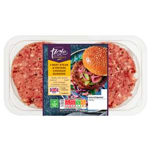 Sainsburys British Beef Steak & Vintage Cheddar Burgers, Taste the Difference 340g - Nectar Price