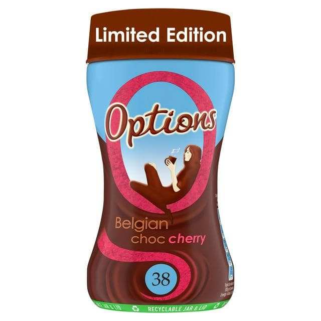 Options Belgian Choc Cherry, Limited Edition Instant Hot Chocolate Drink 220g - In-store Bishop's Stortford