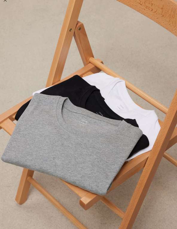 John Lewis Cotton T-Shirt, Pack of 3, White/Grey Melange/Black, £17.50 + click and collect £2.50 @ John Lewis & Partners
