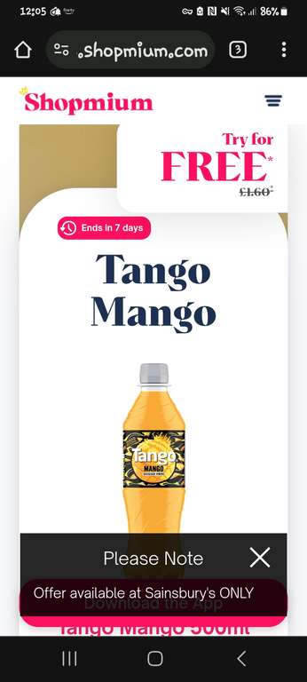 Tango Mango Sugar Free Bottle 500ml (100% cashback with Shopmium)