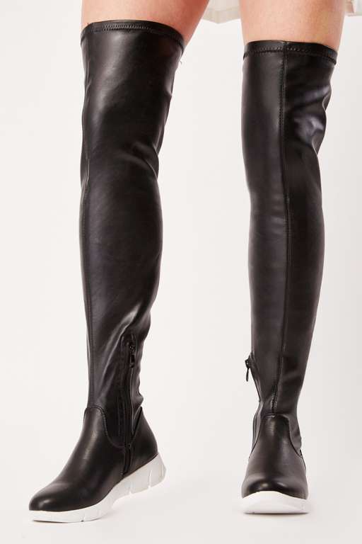 Chic Faux Leather Knee High Boots in Black, Sizes 3-5 at ...