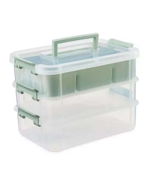 Stackable Storage Box with Handle - Green/Grey, £2.99 at Aldi | hotukdeals