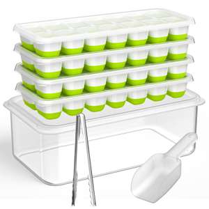 Ice Cube Tray with Lid and Ice Bucket Kits LFGB Certified BPA Free Silicone Ice Cube Trays, Ice Tong & Scoop - Sold By DOQAUS-Direct FBA