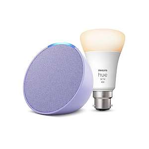 Echo Pop | Charcoal + Philips Hue White Smart Light Bulb LED (B22), Works with Alexa - Smart Home Starter Kit