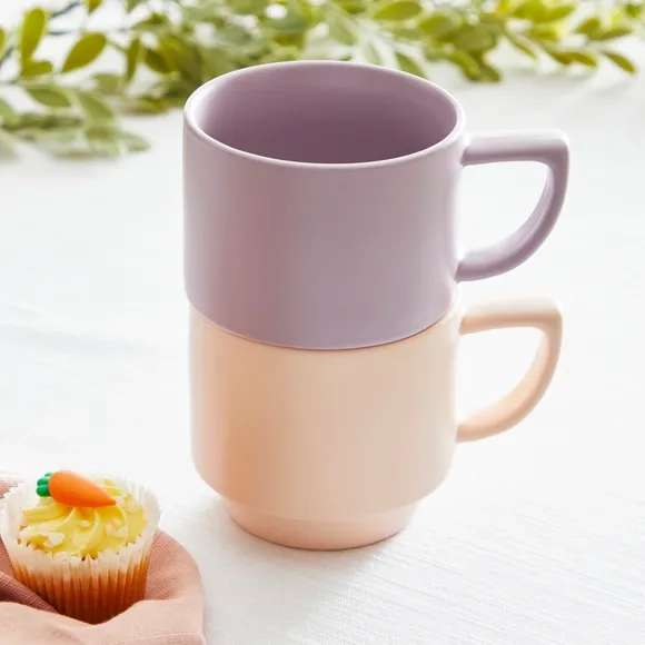 Set of 2 Lilac Pink Stackable Mugs - £3 + Free Click & Collect - @ Dunelm