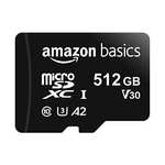 Amazon Basics - MicroSDXC, 512 GB, with SD Adapter, A2, U3, read speed up to 100 MB/s, Black