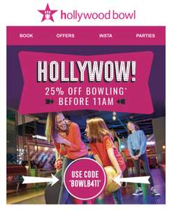 25% Off Bowling Games Before 11am Saturday & Sunday’s Until 10th March @ Hollywood Bowl