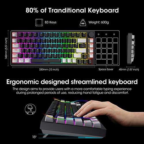 KOORUI RGB Mechanical Wireless Gaming Keyboard (BT5 / 2.4ghz WIFI) Keyboard with Hot Swappable Switches (red/blue/brown)
