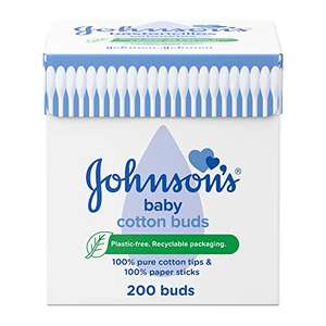 Johnson's Pure Cotton Buds, 200 Buds £1 (£0.80 with 15% voucher on Subscribe & Save) @ Amazon