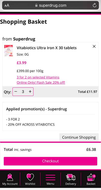 Vitabiotics Ultra Iron X 30 tablets 3for2 & extra 20% off selected vitamins vitabiotics