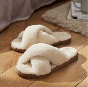 Ladies Cross Over Sheepskin Sliders Free click and collect