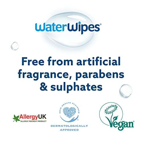 WaterWipes Original Plastic Free Baby Wipes, 720 Count (12 packs),99.9% Water Based Wet Wipes & Unscented for Sensitive Skin £24.93 @ Amazon