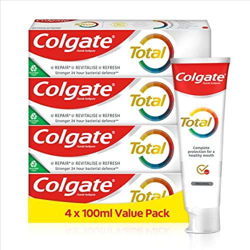 Colgate Total Original Toothpaste 4x100ml £6.60/£6.23 Subscribe & Save + 10% off voucher on first Subscribe & Save order
