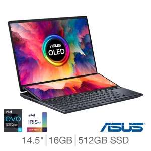 ASUS ZenBook Pro Duo - Intel Core i7-12700H, 16GB RAM, 512GB SSD, 2.8K 120Hz 14.5" OLED Display, Windows 11 Laptop