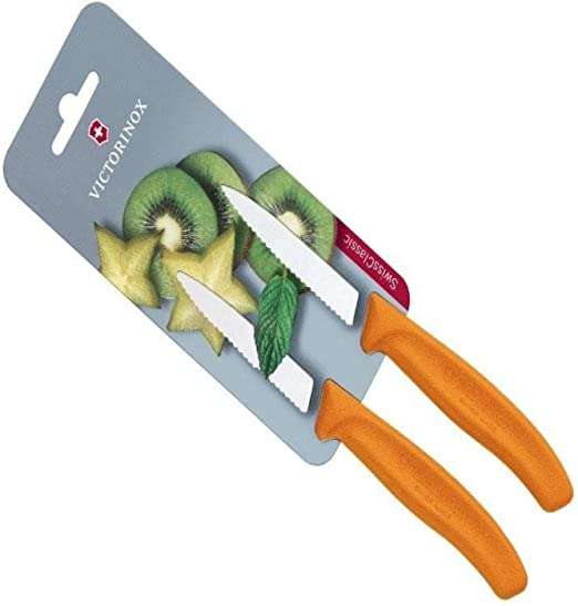 Victorinox 8 cm Pointed Tip/ Serrated Edge Blister Packed Paring Knife, Pack of 2, Orange - £8.30 @ Amazon