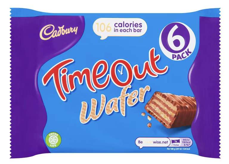Cadbury Timeout Wafer Chocolate Biscuit 6 Pack Multipack 121.2g - Clubcard Price