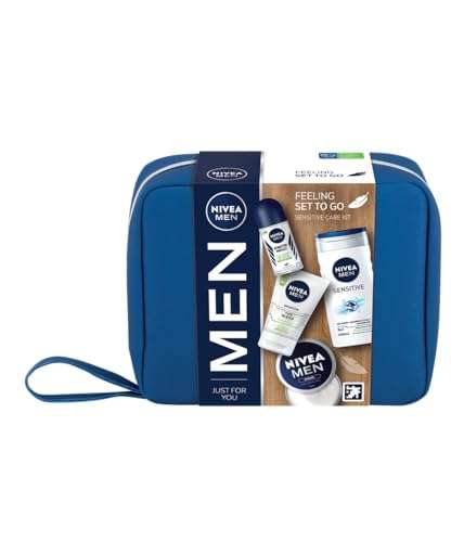 NIVEA MEN Feeling Set To Go Sensitive Care Kit Gift, Includes Face Wash, Shower Gel, Anti-Perspirant and Moisturiser