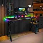 X-Rocker Lumio XL 140cm x 60cm, RGB LED Gaming Desk - App-Controlled Lights, HP Hook, Cup Holder Full Mouse Pad W/Code