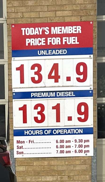Premium Diesel 131.9 P/L, Unleaded 134.9 P/L @ Costco Lakeside (Essex) Fuel