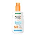 Garnier Ambre Solaire SPF 50+ Sensitive Advanced Sun Cream Spray Water Resistant Non Greasy Sunscreen, No Fragrance 150ml