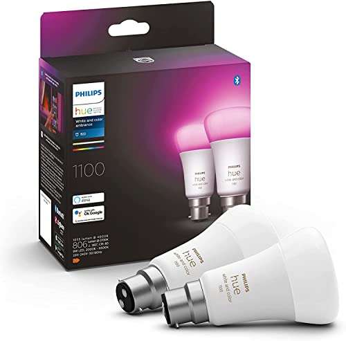 Philips Hue White & Colour Ambiance Smart Bulb Twin Pack LED [B22 Bayonet Cap] £46.99 @ Amazon