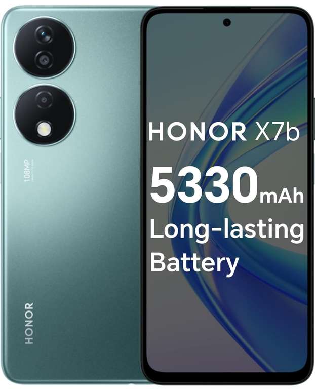 HONOR X7b Mobile Phone Unlocked, 108MP Triple Camera, 6.8" 90Hz Fullview Display, 6 GB+128 GB, Android 13, Dual SIM, Emerald Green