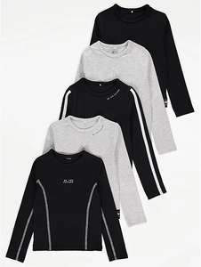 Monochrome Assorted Long Sleeve Tops 5 Pack sizes 5-6 to 13-14 years available £5 click and collect @ George (Asda)