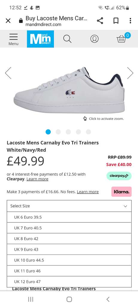 Mens white lacoste trainers - £49.99 + 