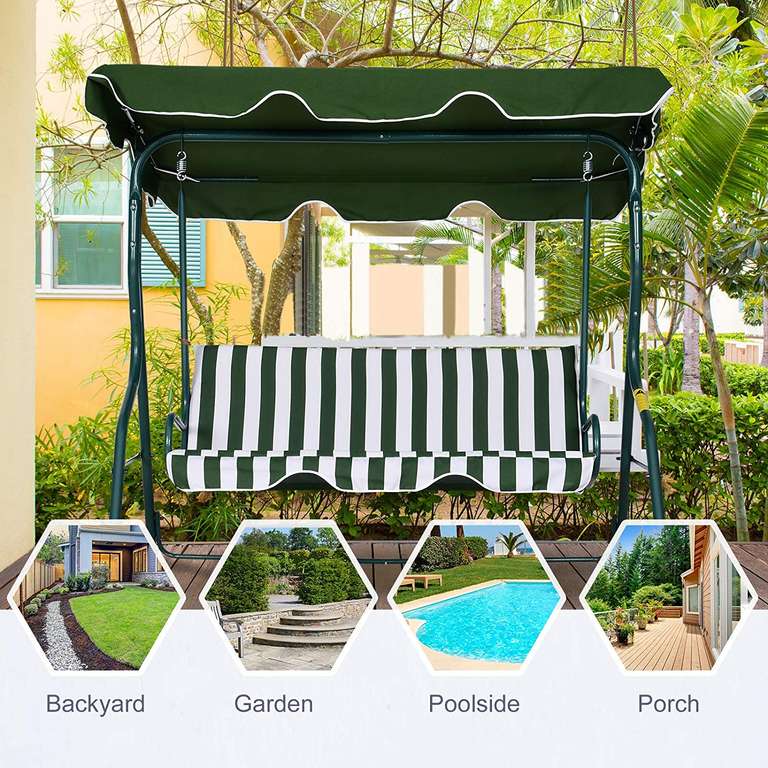 Outsunny 3 Seater Canopy Swing Chair Outdoor Garden Bench with Adjustable Canopy and Metal Frame - MHSTAR / FBA