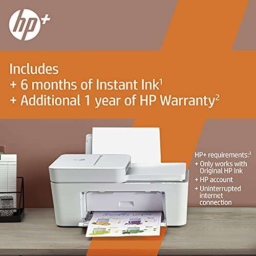 HP DeskJet 4120e All in One Colour Printer + 6 months of Instant Ink with HP+, 35 Page Automatic Document Feeder, White £39.99 @ Amazon