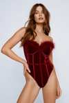 Velvet Feather Trim Underwire Corset Bodysuit + Free Delivery with code