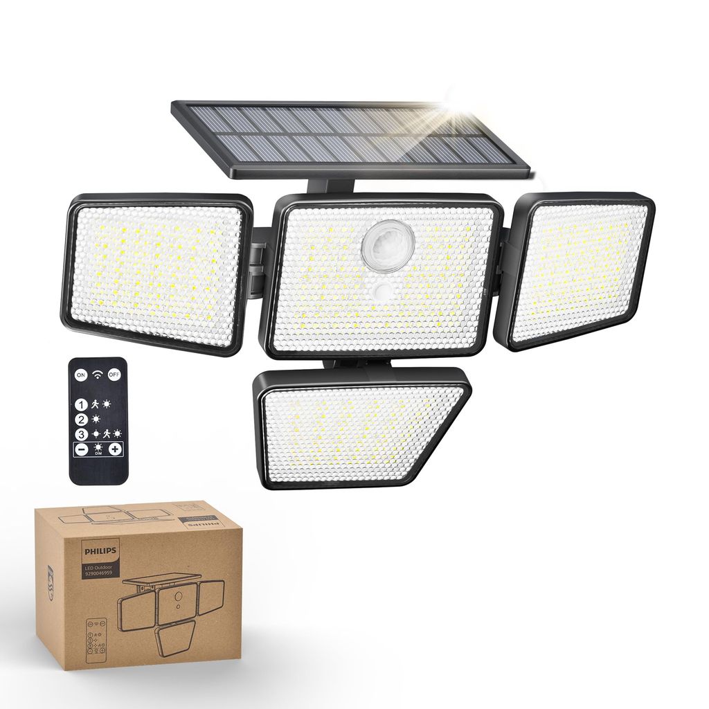Philips Solar Security Light, 3 Modes, w/PIR Motion Sensor, Floodlights with Remote Control, IP65 Waterproof - Sold By Favourline-UK / FBA