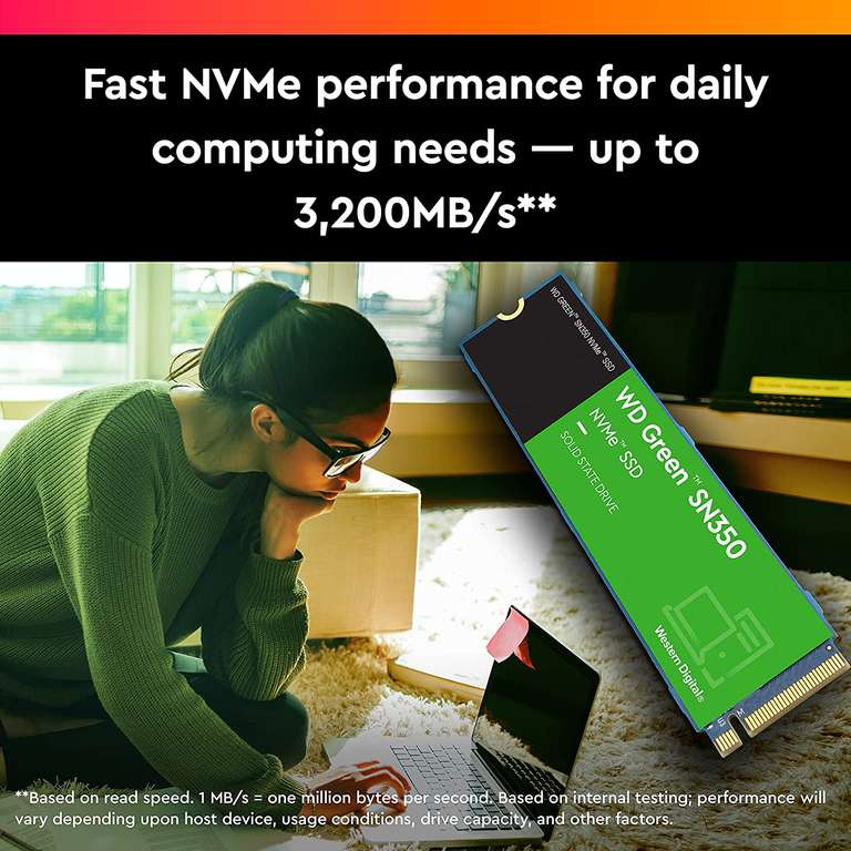 WD Green SN350 1TB NVMe Internal SSD Solid State Drive - Gen3 PCIe, QLC, M.2 2280, Up to 3,200 MB/s £49.99 @ Amazon