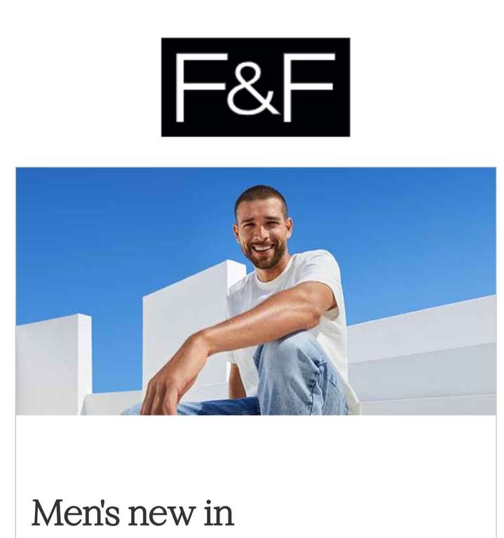 25% off F&F Mens clothing in store with Tesco Clubcard, running from 8th to 18th June @ Tesco National In Clothing Stores