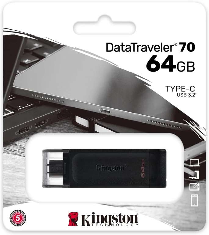 Kingston DataTraveler 70 64GB USB-C 3.2 Flash Drive Black - £5.15 @ Amazon