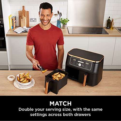 Ninja Foodi MAX Dual Zone Air Fryer [AF400UKCP] Amazon Exclusive, 9.5L, 2 Drawers, 6 Functions, Copper/Black £210.62 @ Amazon