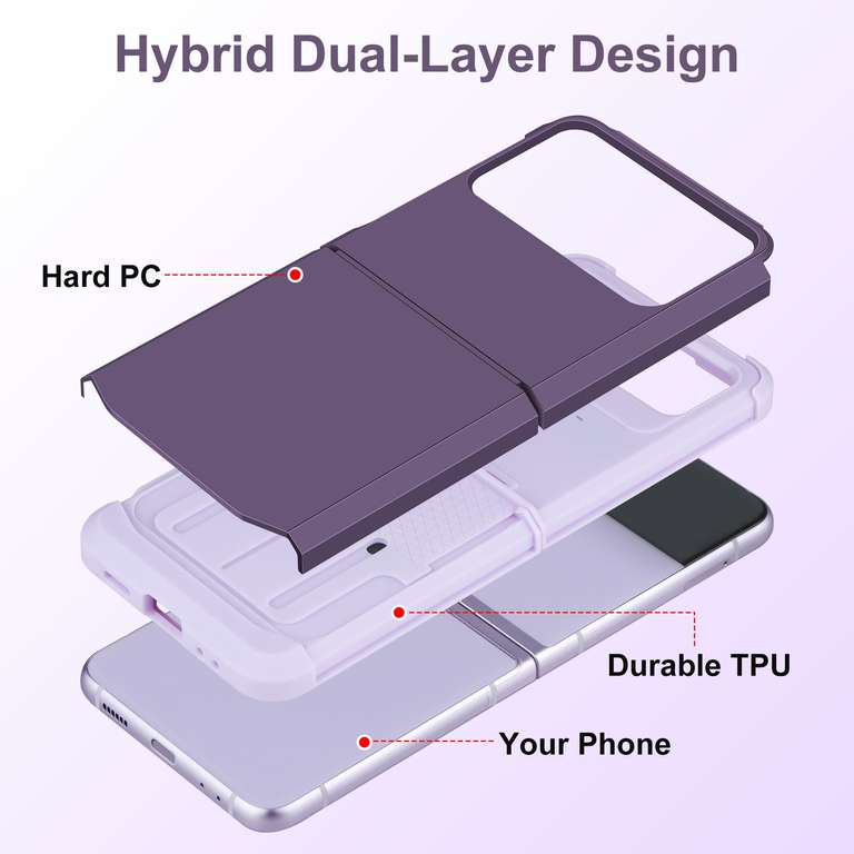 Samsung Z Flip 4 CASE, Hinge Protection Dual Layer Hard PC Soft TPU (Purple) With Voucher Sold By Coolden UK / FBA