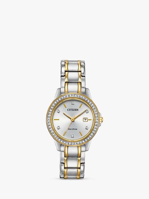 Citizen FE1174-50A Women's Silhouette Crystal Date Eco-Drive Bracelet Strap Watch, Silver/Gold - £80.50 Delivered @ John Lewis & Partners