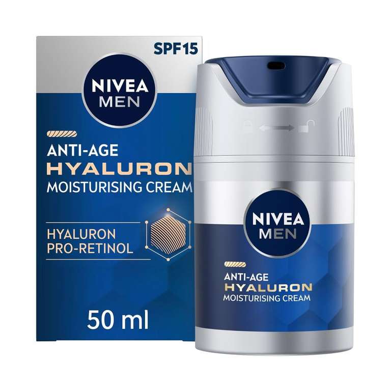 NIVEA MEN Anti-Age Hyaluron SPF15 Moisturising Cream (50ml), Anti-Wrinkle with Hyaluronic Acid and Pro-Retinol | S&S £5.85 & £5.52