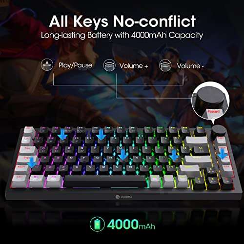 KOORUI RGB Mechanical Wireless Gaming Keyboard (BT5 / 2.4ghz WIFI) Keyboard with Hot Swappable Switches (red/blue/brown)