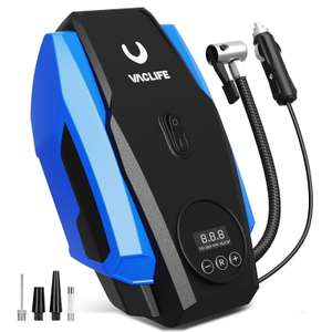 VacLife Car Tyre Inflator Air Compressor - 12V DC Compact with Auto Shutoff Function/LED - Blue or Red - W/voucher by VacLife-UK FBA