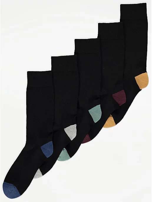 Assorted Contrast Heel Ankle Socks 5 Pack (Size 6-8.5 & 9-12) £3 + Free Click & Collect @ George (Asda)