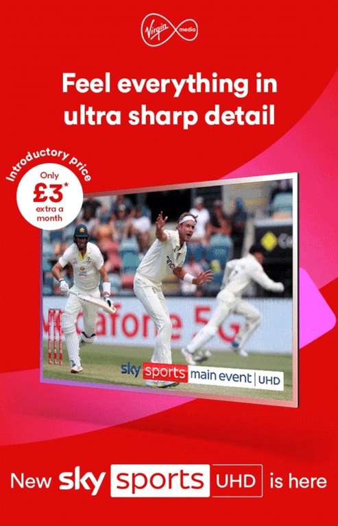 Sky Sports Ultra HD (UHD) via Virgin Media o2 - £3 per month for 18 months (Selected accounts + Existing subscribers)
