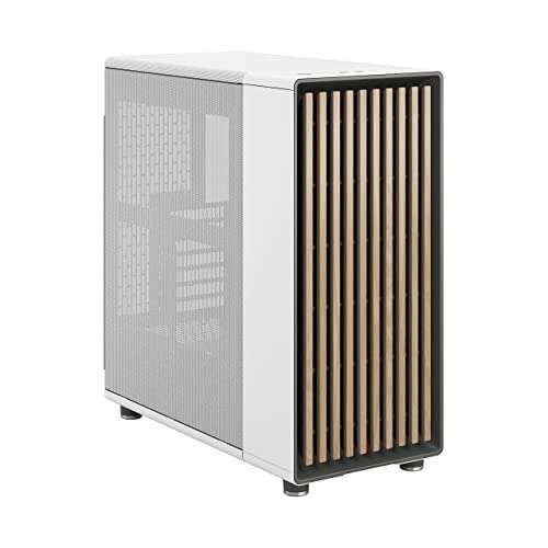 Fractal Design North Chalk White - Wood Oak Front - Mesh Side Panels - Two 140mm Aspect - ATX Airflow Mid Tower PC Gaming Case