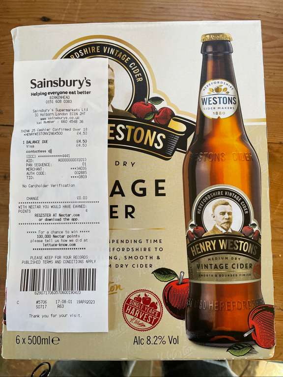 Weston’s Vintage Cider 6 x 500ml for £4.50 Instore @ Sainsbury's Birkenhead