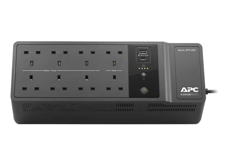 APC Uninterruptible Power Supply 850VA (8 Outlets, Surge Protected, 2 USB Charging Ports), Black, Pack of 1