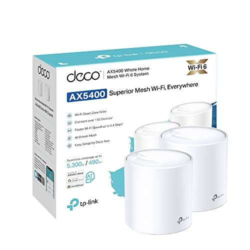 TP-Link Deco X60 AX5400 Whole Home Mesh Wi-Fi 6 System, Pack of 2 £139 @ Amazon