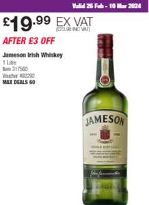 Jameson Irish Whiskey, 1L instore price includes vat