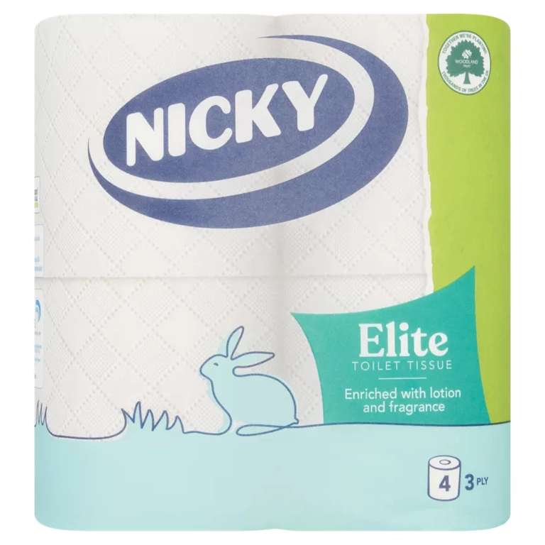 Nicky Elite Quilted Toilet Rolls, 4 Rolls - £1 @ Asda Queensferry