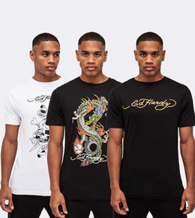 Men’s Ed Hardy 3 Pack Logo Lounge T-Shirts Multi - £19.99 with code + free click and collect @ Footasylum